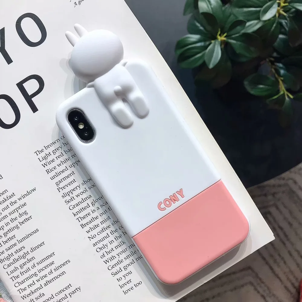 ORYKSZ 3D чехол с кроликом из мультфильма для iPhone X XR XS Max 7 8 Plus Мягкий ТПУ силиконовый чехол s чехол для iPhone 8 7 6S Plus задняя крышка