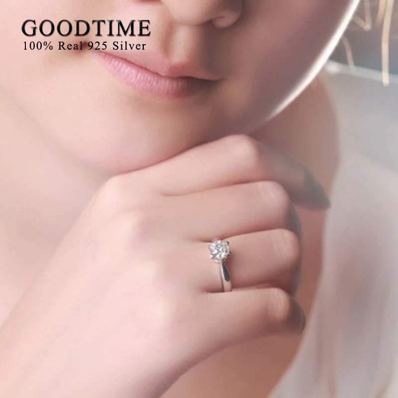 Женское кольцо из серебра 925 пробы с круглым цирконием | Украшения и аксессуары