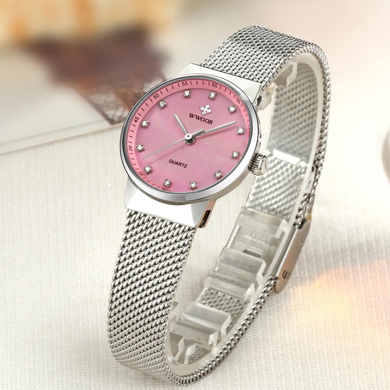 WWOOR Luxury Brand Women Watche Fashion Casual Quartz Watch Small Dial Rhinestones Simple Mesh Bracelet Ladies Wrist | Наручные часы
