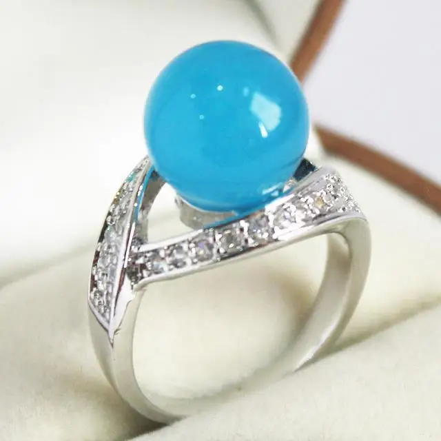 elegant lady's silver plated with crystal decorated &12mm blue jade ring(#7 8 9 10)
