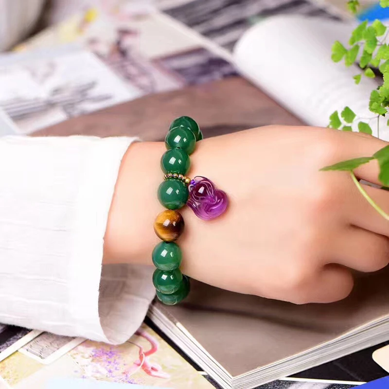 Женские браслеты с натуральным зеленым кристаллом размер 14 мм|crystal bracelet|natural crystal