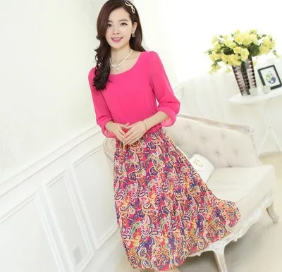 Бесплатная доставка Весна 2020 женское платье большого размера свободное тонкое богемное шифоновое с принтом