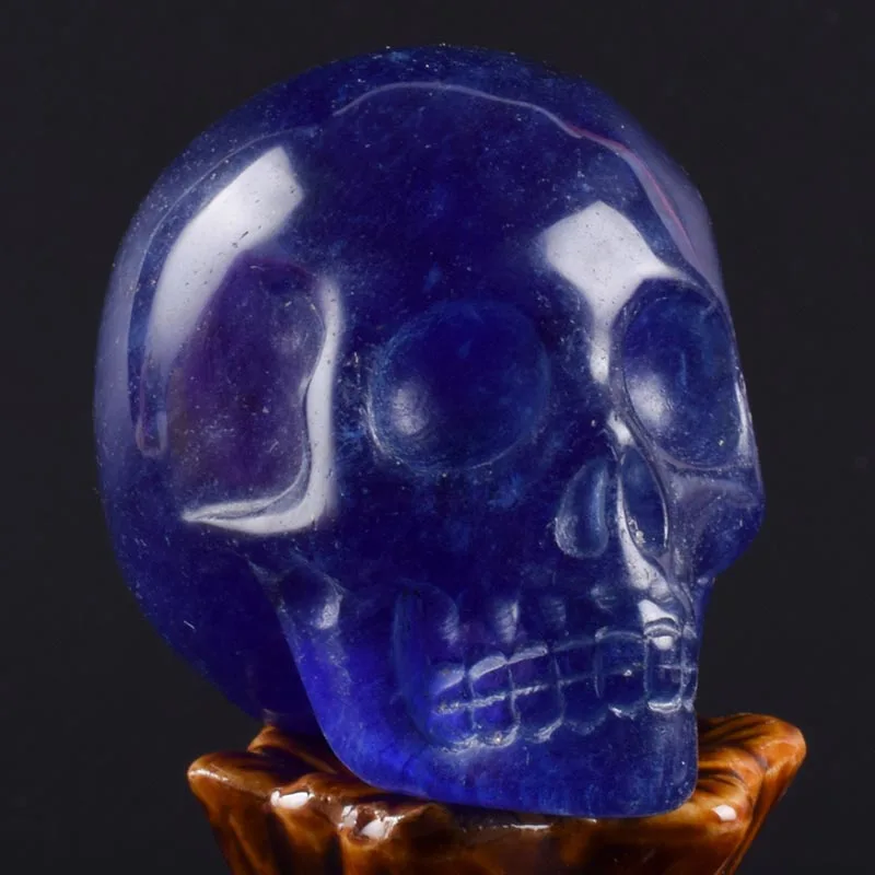 Blue Glass 2 дюйма ручной работы натуральный камень Статуэтка-Череп Кристалл резная статуя Реалистичная фэн-шуй Исцеление домашний орнамент Искусство Коллекционная - Цвет: Blue Glass