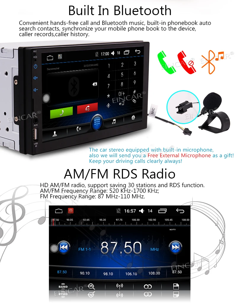 AM FM RDS тахограф USB красочные кнопки + внешний микрофон Универсальный 2 Din Android