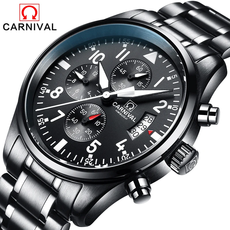 CARRIVAL мужские часы Топ бренд Роскошные Кварцевые серии самолетов черные из