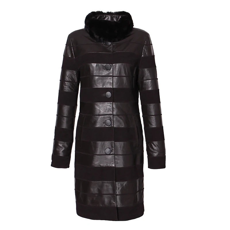 JEPLUD кожаная куртка Пальто Стоика Воротник с Рекс Кролика Съемный Женский Кожиный