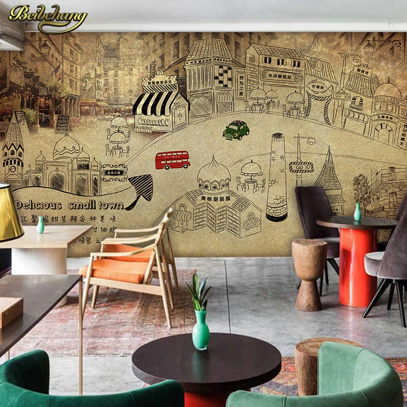 Beibehang Настенные обои с ручной росписью в стиле ретро изображением еды улицы