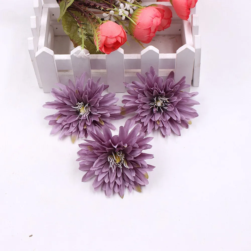 Light Purple 10 шт./лот 7 см шелковые хризантемы искусственные головки цветов DIY ВЕНОК Подарочная коробка ремесло поддельные цветы для свадьбы дома вечерние украшения - Цвет: Light Purple