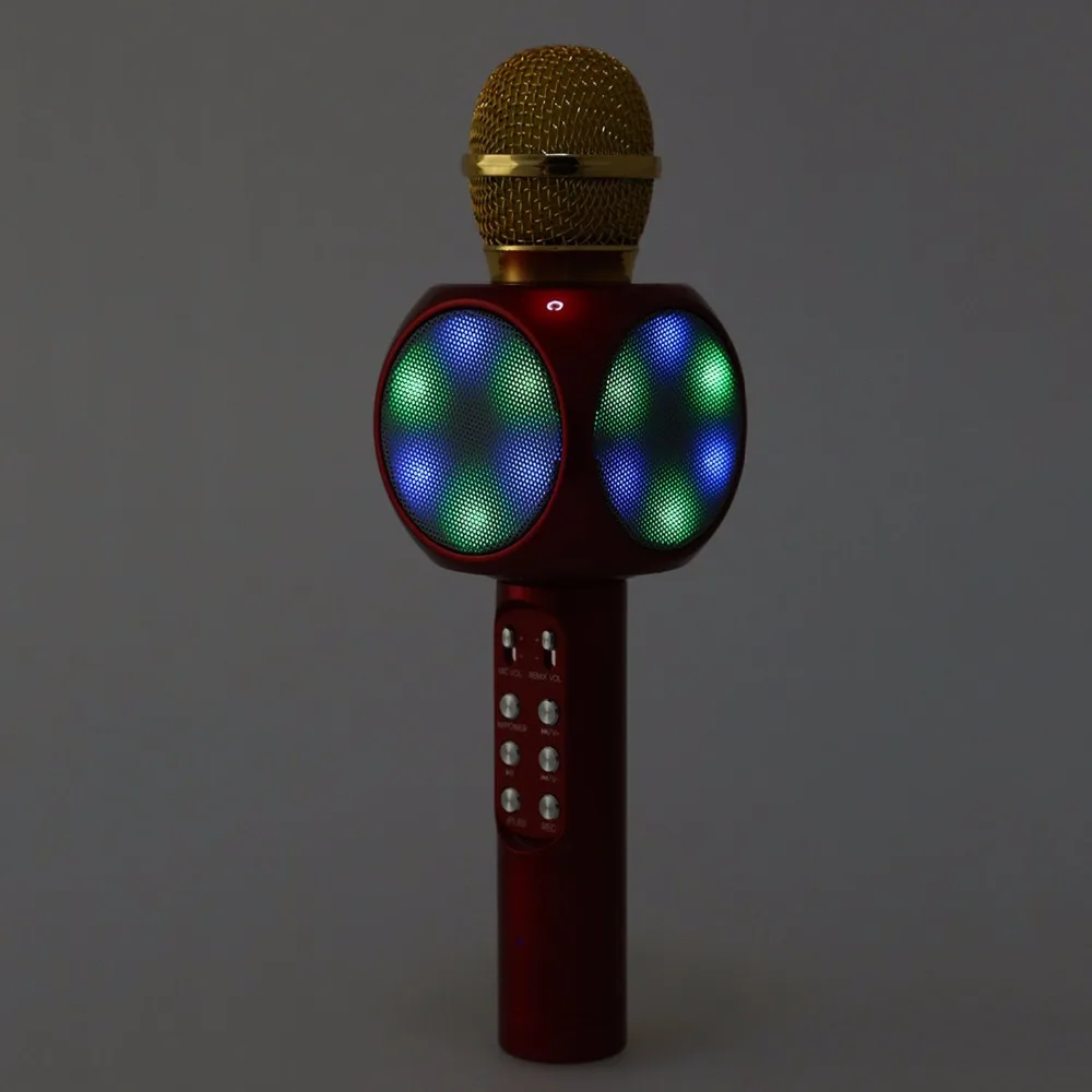 WS1816 беспроводной Bluetooth KTV караоке микрофон динамик USB СВЕТОДИОДНЫЙ светильник деревянные духовые инструменты аксессуары
