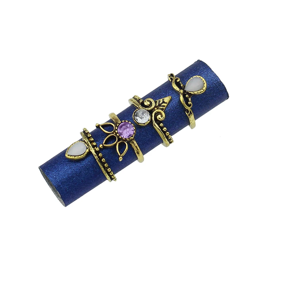 8pcs/set Boho Accessories Antique Gold-Color Silver Color Rings Crown Rhinestone White Opal Knuckle Ring Set Jewelry For Women | Украшения
