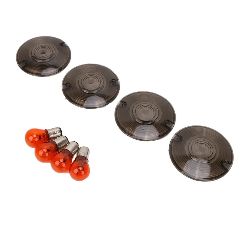 4x Smoke Turn Signal Light Cover Lens with Bulbs for Harley-Davidson HD Electra Glide Fatboy FLSTF FLHT FLSTC FLHR FLTCU #MBJ044 |