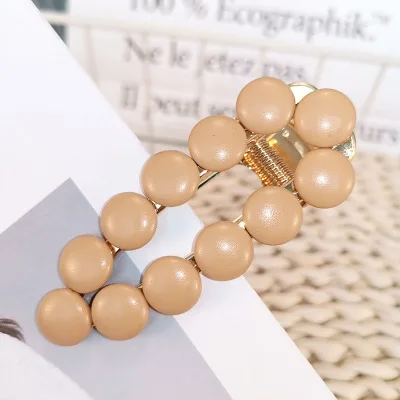 AOMU, модные однотонные кожаные заколки с бусинами, заколки для волос для женщин, полые геометрические капли, заколки для волос, аксессуары для волос - Окраска металла: 5