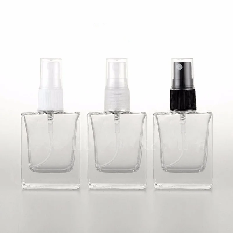

30ml empty square clear glass perfume bottles with mist atomizer ,refillable spray perfume glass vial F20172678