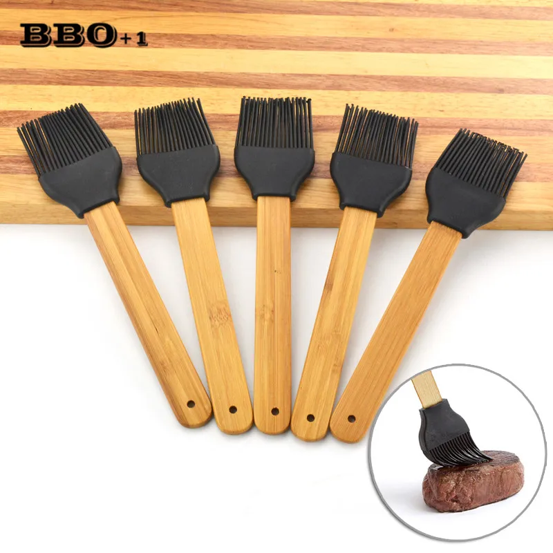

5pc/lot Silicone Pastry Brush w/Removable Head Wooden Barbecue Cake Pastry Bread Oil Cream Cooking Barbecue Basting Brushes