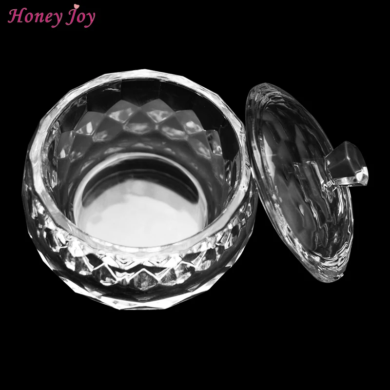 Round Crystal Clear Acrylic Liquid Dish Dappen Dish Glass Cup w Cap Bowl for Acrylic Powder Monomer Nail Art Tool Kit