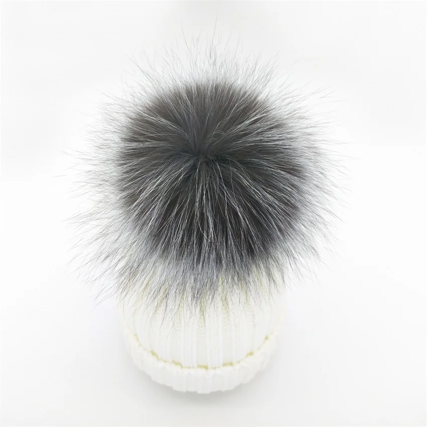 white Minhui/Новинка; зимние шапки для детей; Skullies Beanies для девочек; шапка с помпонами из натурального меха серебристой лисы; шапка для девочек; плотная шапка - Цвет: white