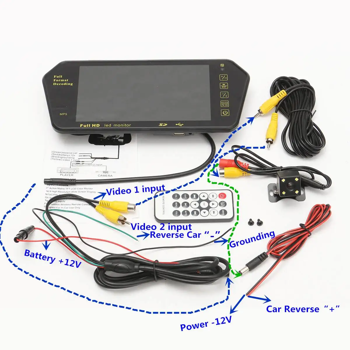 Монитор для парковочного зеркала заднего вида 7 дюймов TFT LCD MP5 bluetooth|Мониторы авто|