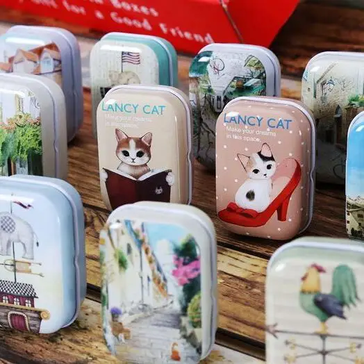 Винтажная жестяная коробка с милым котом многофункциональная для ювелирных