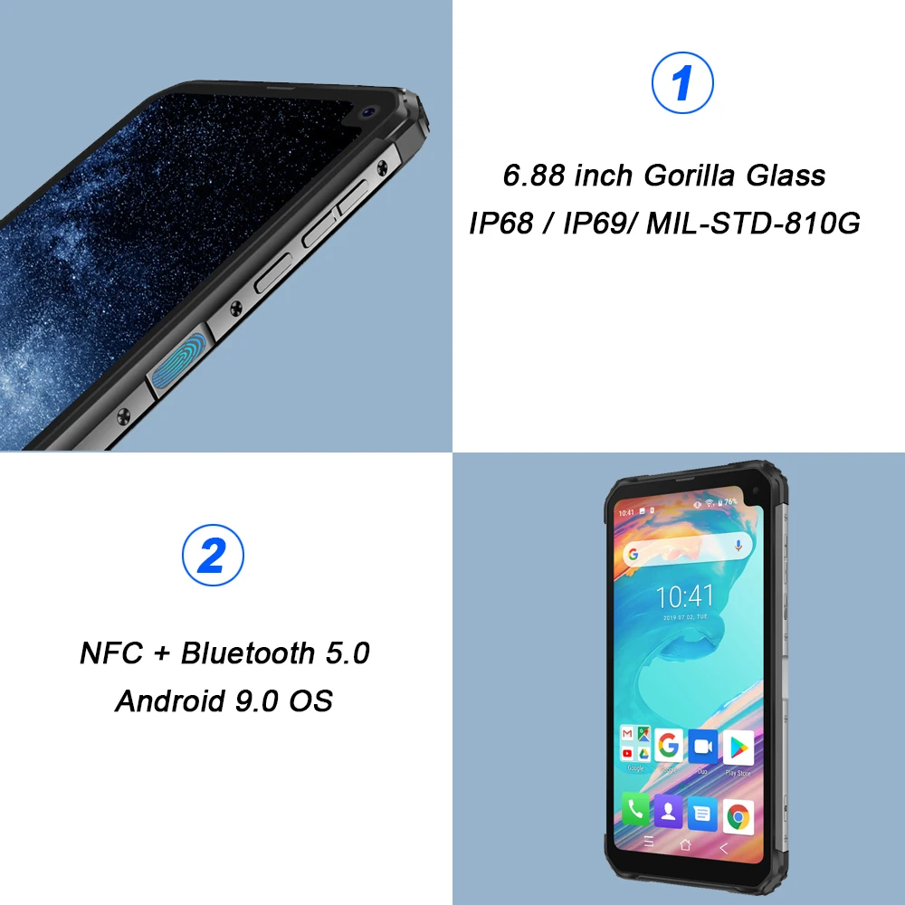 Blackview BV6100 6,8" Горилла экран Прочный смартфон 3 ГБ+ 16 ГБ Android 9,0 IP68 водонепроницаемый мобильный телефон 5580 мАч NFC мобильный телефон
