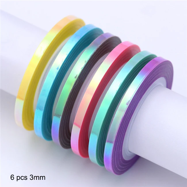 6 Rolls 3mm 3 шт., набор лент для ногтей, 1 мм, 2 мм, 3 мм, яркие цвета, наклейки для ногтей, наклейки для маникюра, украшения для ногтей - Цвет: 6 Rolls 3mm