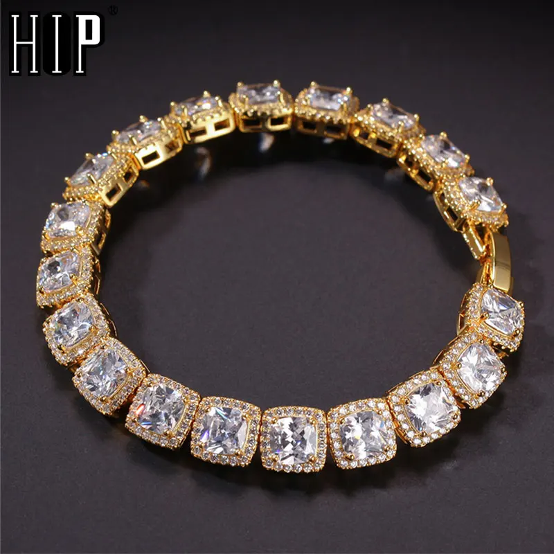Хип-Хоп 10 мм кубический цирконий Bling Iced Out браслет геометрический квадратный AAA CZ камень теннисная цепь браслеты для мужчин и женщин ювелирные изделия