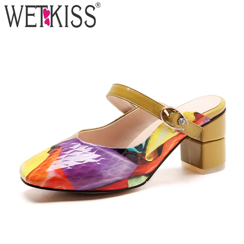 WETKISS/2018 модные женские шлепанцы летние туфли без задника Шлепанцы из натуральной