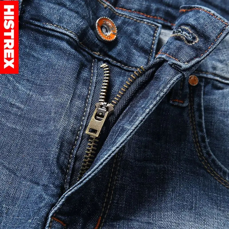 Мужские эластичные джинсы HISTREX шорты синего цвета большие размеры 5XL 6XL #