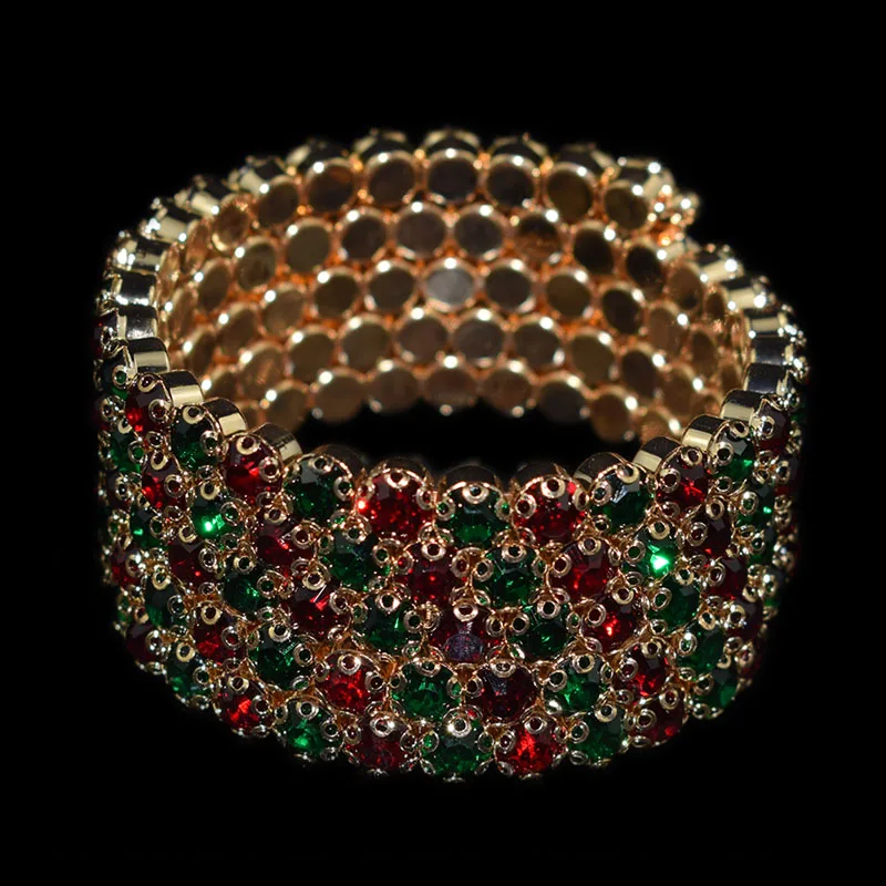 5 rows red green Модные роскошные женские Многослойные браслеты с кристаллами, стразы, браслеты, регулируемые свадебные браслеты, ювелирные изделия, подарки для девушек - Окраска металла: 5 rows red green