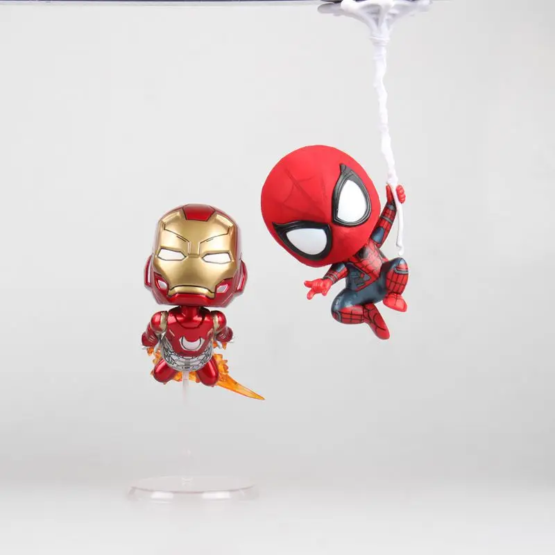 Disney Marvel Avengers 13cm 2pcs/set Iron Man Spider-Man q version Action Figure Model Anime Decoration Figurine Toys model | Игрушки и