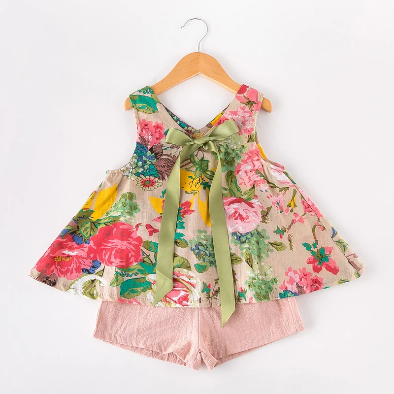Одежда для девочек летний комплект дети милые принцессы без рукавов Топы