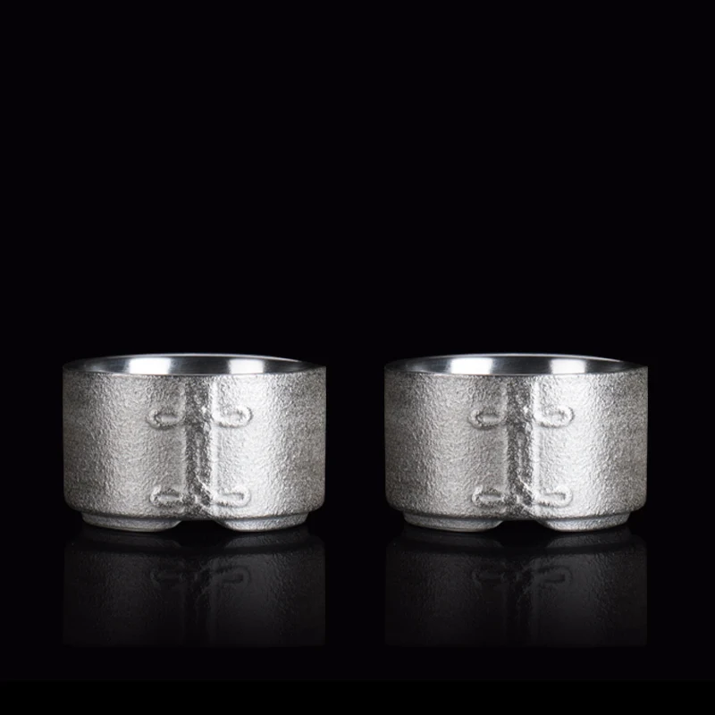 Sets of 2 cups TANGPIN 999 Серебряная и керамическая чайная чашка ручной работы набор из 2 чашек Серебряная чашка кунг-фу 70 мл - Цвет: Sets of 2 cups