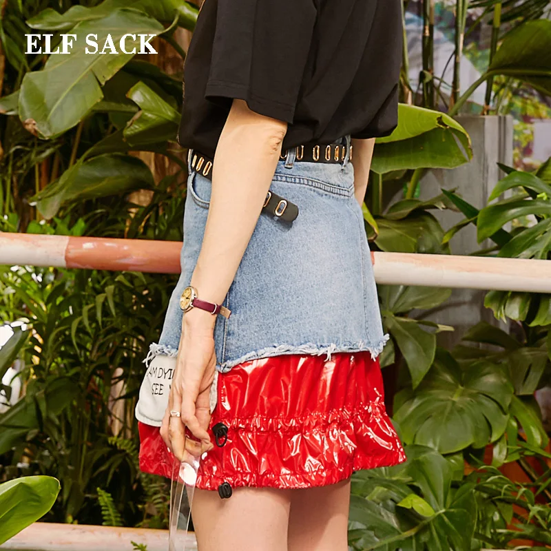 Женская Повседневная мини юбка ELFSACK хлопковая джинсовая с принтом в стиле