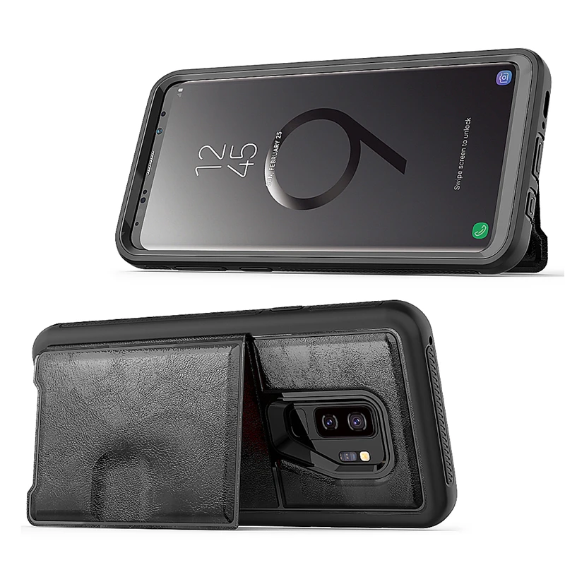 Гибридный Силиконовый бампер, мягкий чехол для samsung Galaxy S9 Plus, магнитный держатель, слоты, ретро кожаный чехол для samsung Note 9, чехол