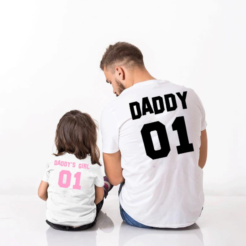 Camisetas a juego para padres e hijos, ropa familiar de manga corta con estampado de pap&aacute; e hija, 01-0