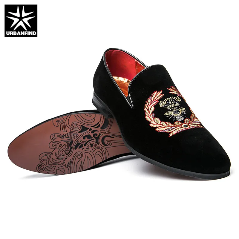 URBANFIND/модные мужские лоферы с вышивкой замшевая обувь размеры 38-45 повседневные