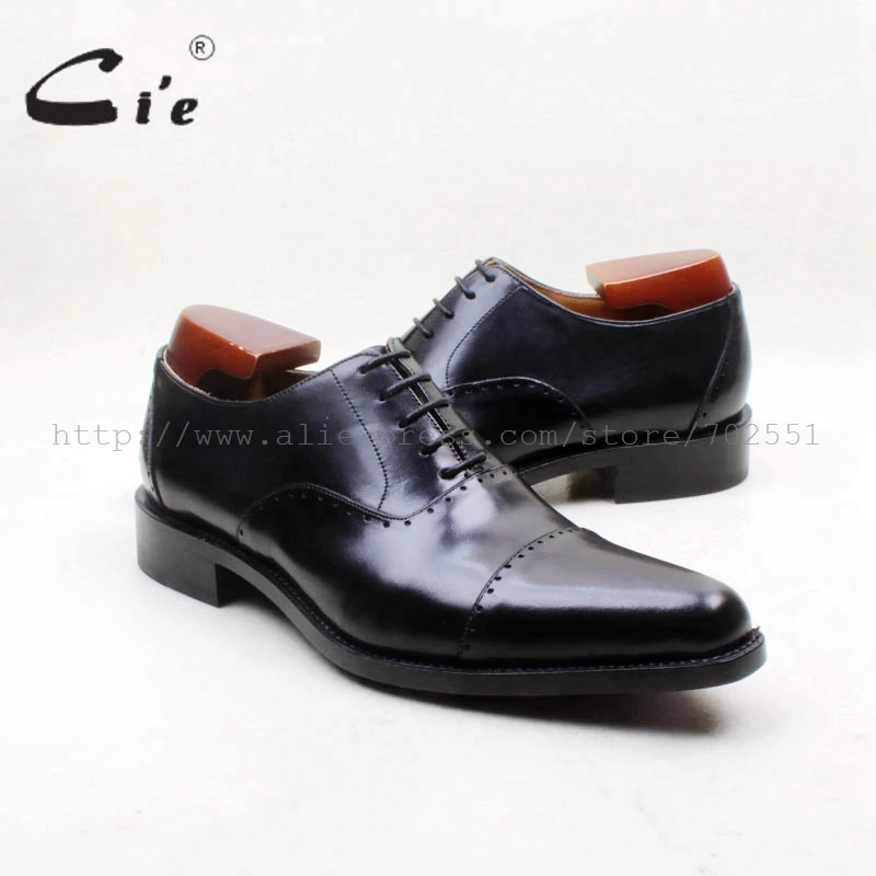 cie Pointed Cap-toe Lace-up Solid Black Italian Goodyear Welted 100% Genuine Calf Leather Handmade Breathable Men's Shoe OX715 | Обувь