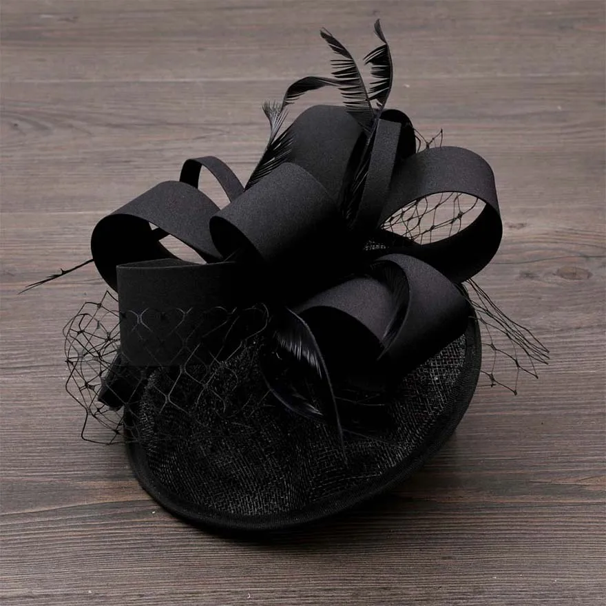 Простая Вуалетка для женщин MOLANS элегантная однотонная черная шляпка с перьями и
