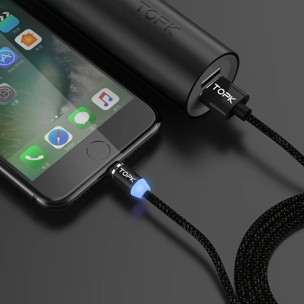 TOPK R-Line1 светодиодный магнитный кабель usb type-C и Micro USB кабель в оплетке провода магнитный кабель для зарядного устройства для iPhone X 8 7 6 Plus USB-C