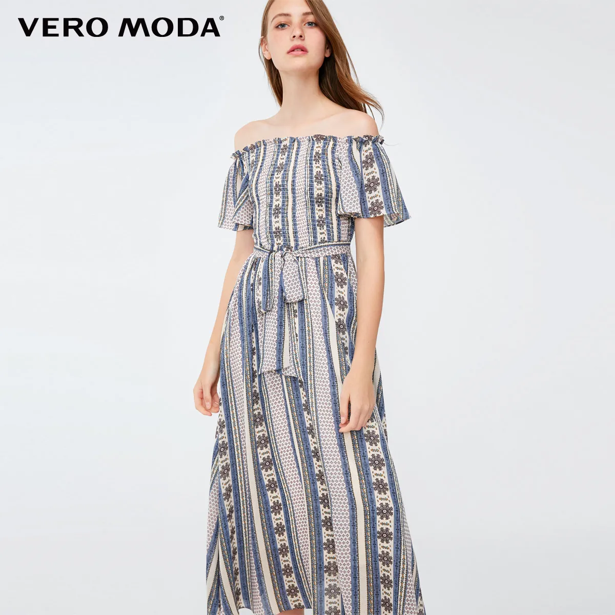 Vero Moda печатное платье с открытыми плечами и запахом на груди Бохо Макси/длинное платье | 31837B519