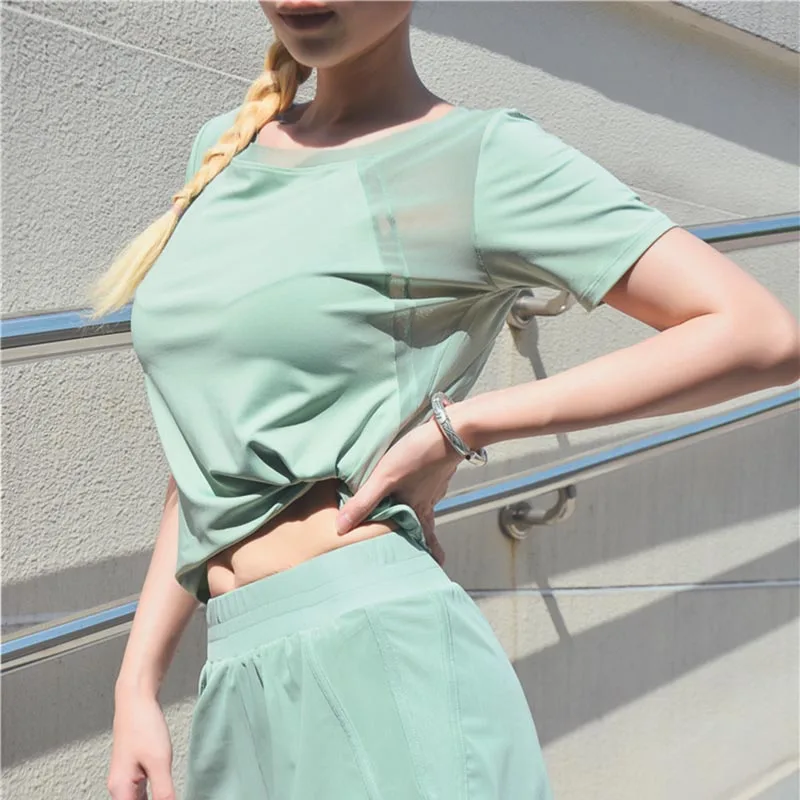 SALSPOR Женская сетчатая рубашка для йоги высокоэластичная спортивная фитнеса бега