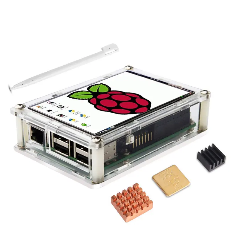 Kits 3," ЖК-дисплей с сенсорным экраном для Raspberry Pi 2/Raspberry Pi 3 Model B+ прозрачный акриловый Футляр+ сенсорная ручка+ радиаторы - Цвет: Kits