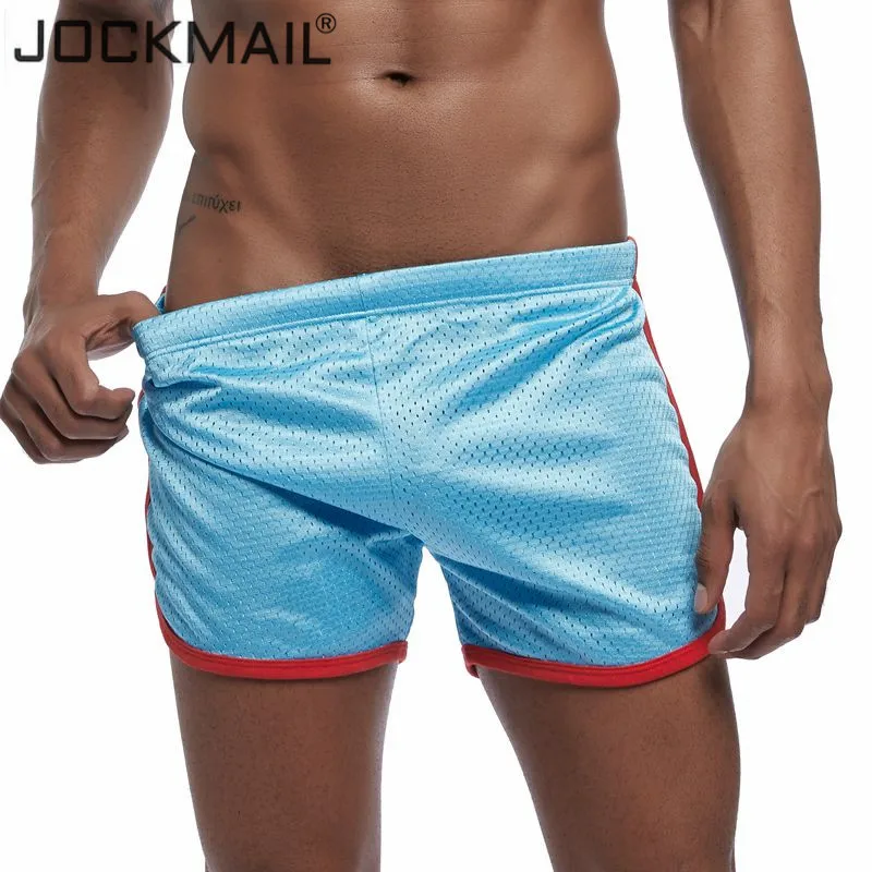 JOCKMAIL сетчатые дышащие быстросохнущие сексуальные мужские пляжные шорты спортивная одежда шорты для геев фитнес тренировки размера плюс M-3XL