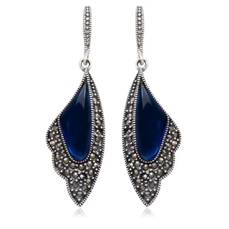 BESTLYBUY Настоящее серебро 925 пробы красный/синий корунд камень серьги S925 тайские