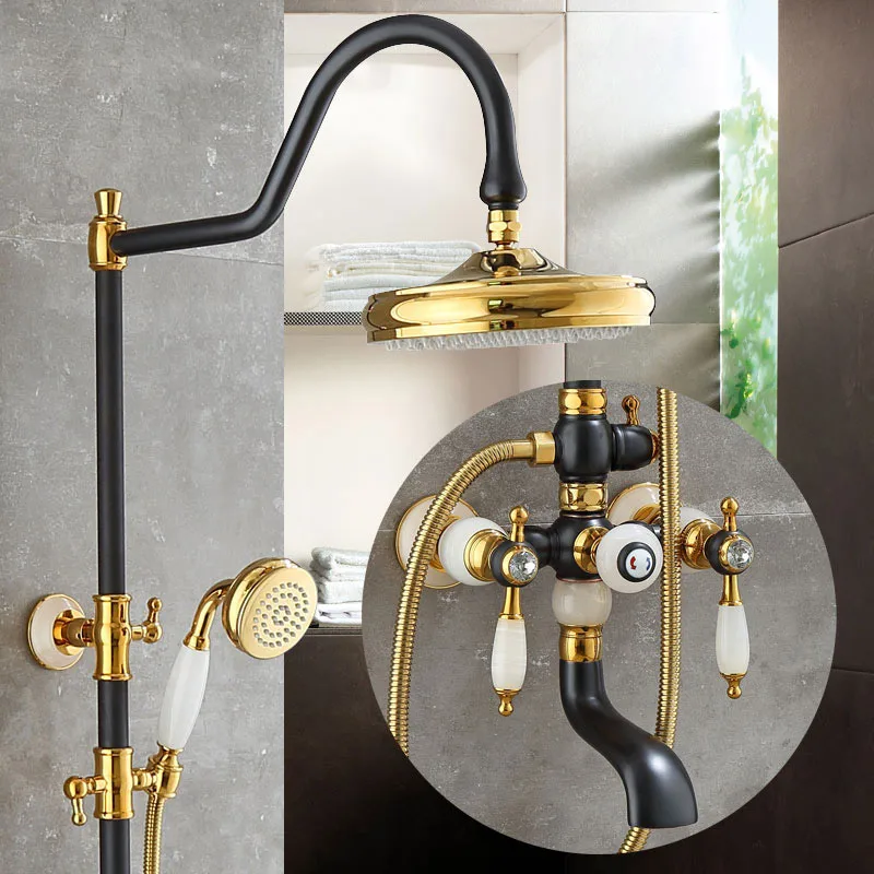 

American natural jade black ancient/golden shower faucet set European antique copper hot and cold mixer water tap shower