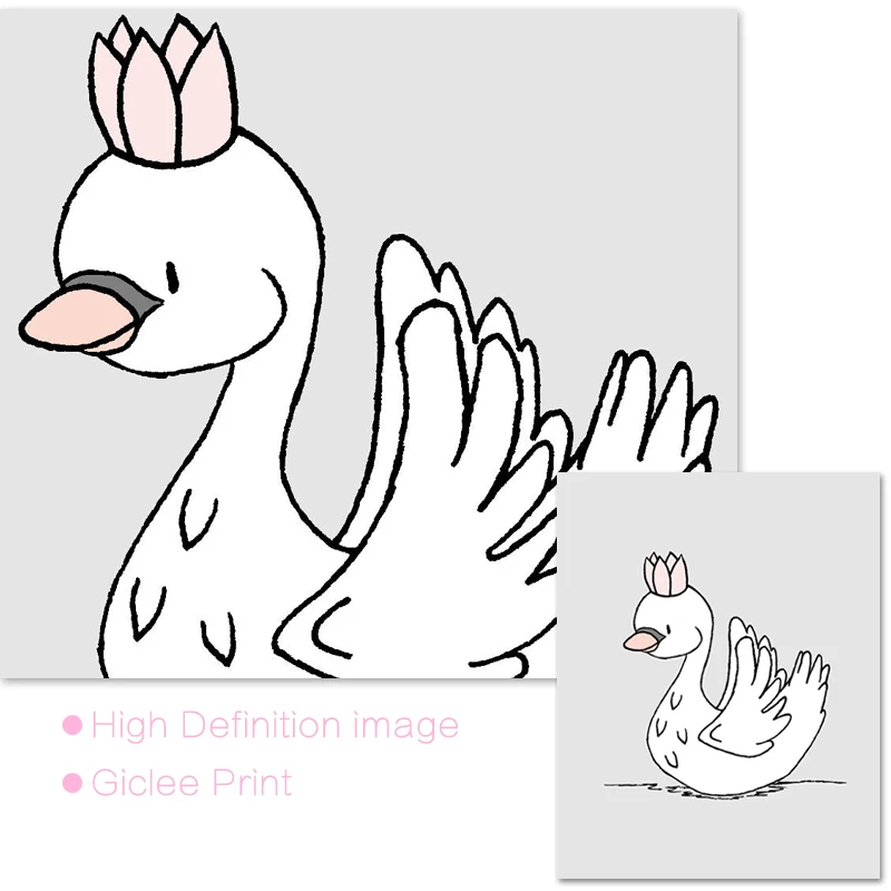 Swan Nursery Decor Nordic Posters and Prints Wall Art Canvas Painting Cartoon Animal Pictures Baby Girl Boy Room Decoration | Дом и сад