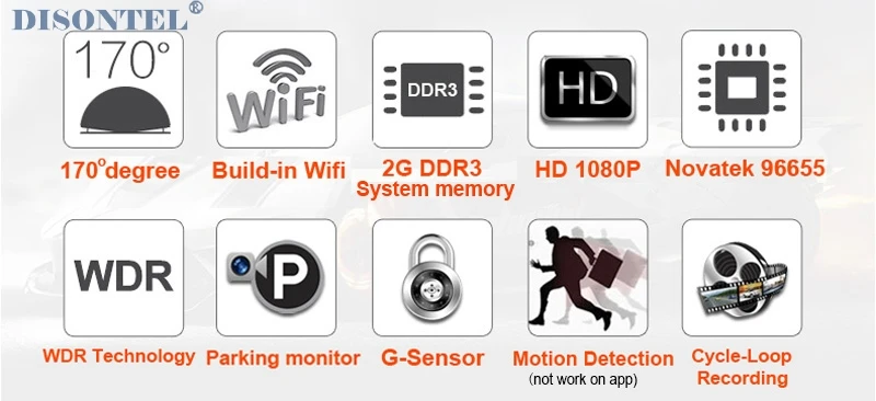 Автомобильный видеорегистратор с двумя объективами Novatek 96655 Full HD1080P Wifi, Автомобильный видеорегистратор для Alfa Romeo