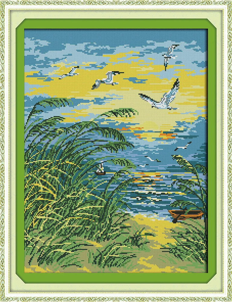 

The seaside alpenglow cross stitch kit animal18ct 14ct 11ct count print stitching embroidery DIY handmade needlework plus