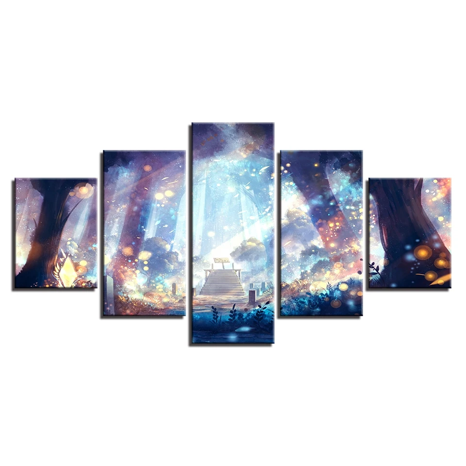 Настенный плакат с рисунком на холсте 5 шт. Лесной анимационный пейзаж живопись