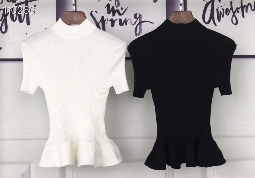 Новое поступление 2018 Женский вязаный свитер элегантный Turtlenck с коротким рукавом