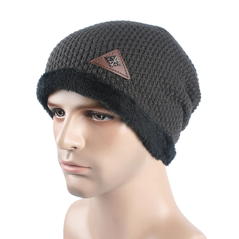 

CHSDCSI Winter Hat Knitted Velvet Skullies Thick Warm Bonnet Men Ski Beanie Soft Cap Navy Black